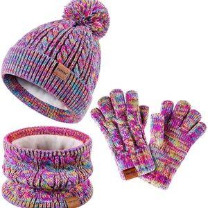 Colorful Knit Hat, Scarf, and Gloves Set for Kids - size 2-8 yo